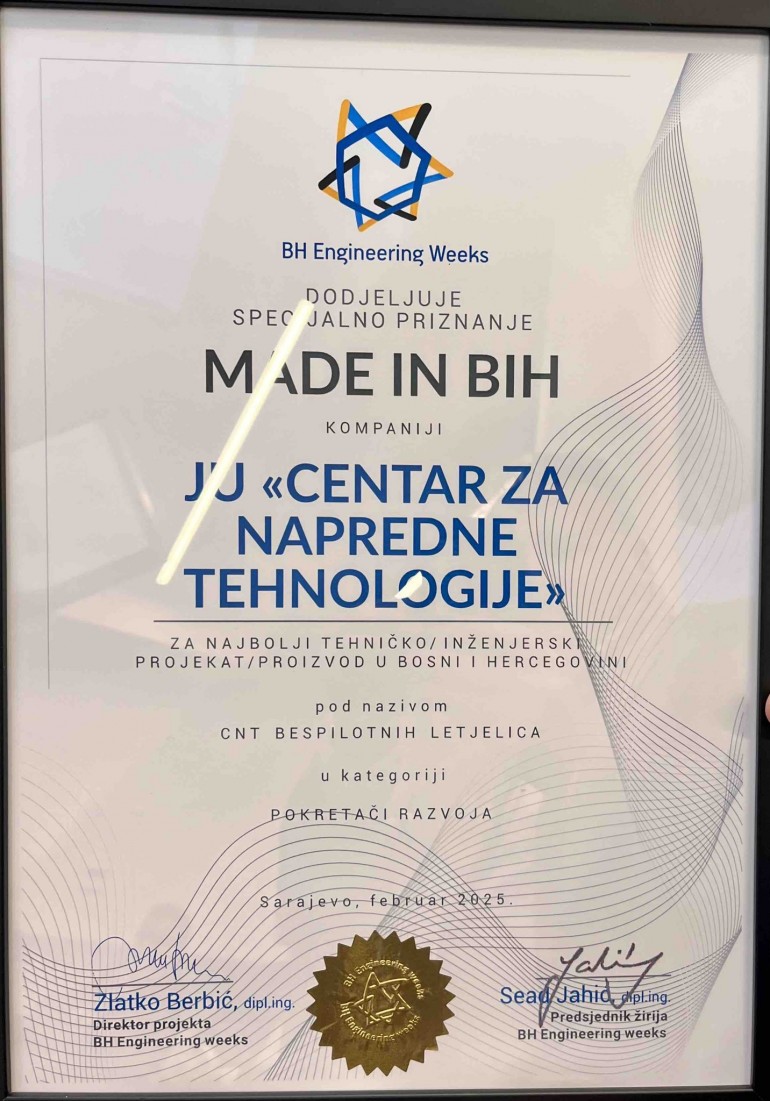 BH Engineering Weeks dodijelio je specijalno priznanje "Made in BiH" Centru za napredne tehnologije